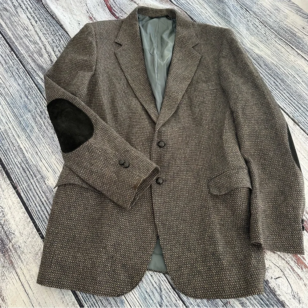 Vintage Ejoven Wool Men's Textured Blazer With Suede Elbow Patches